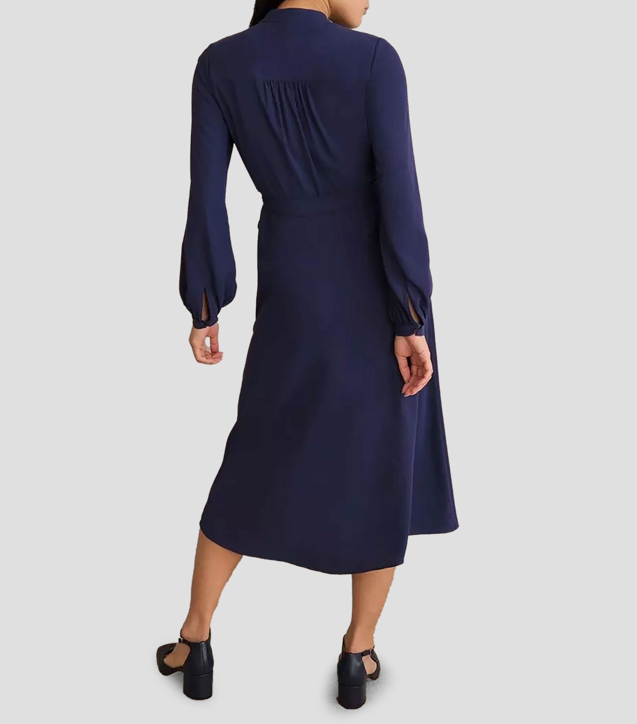 Vestido midi de manga larga liso Mujer